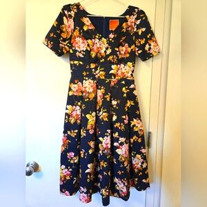 ModCloth Navy Floral Fit‎ and Flare Dress